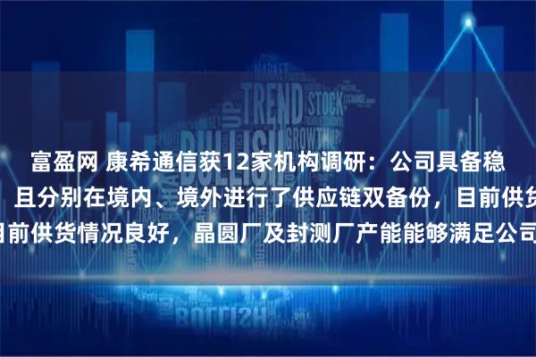 富盈网 康希通信获12家机构调研：公司具备稳定、长期的供应链合作，且分别在境内、境外进行了供应链双备份，目前供货情况良好，晶圆厂及封测厂产能能够满足公司需求（附调研问答）