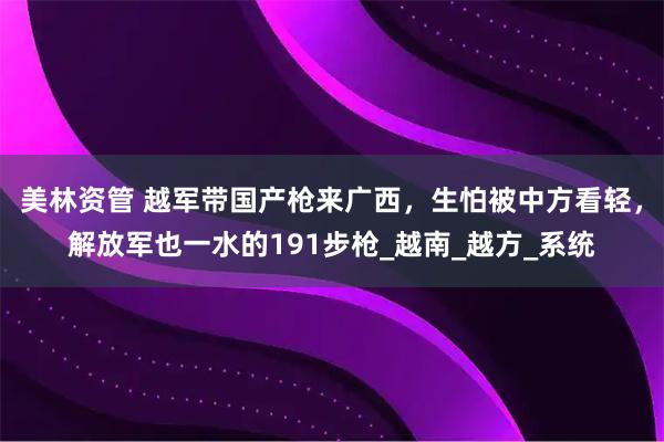 美林资管 越军带国产枪来广西,生怕被中方看轻,解放军也一水的191步枪_越南_越方_系统