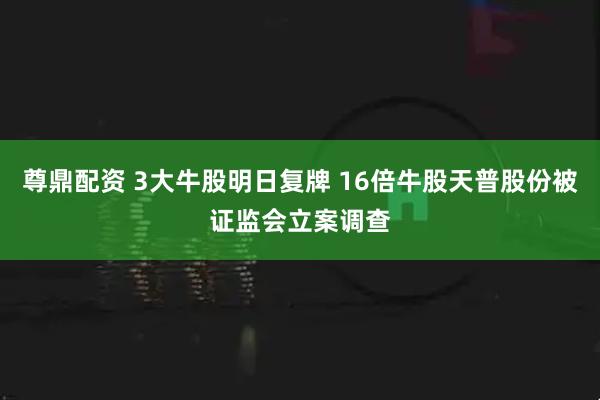 尊鼎配资 3大牛股明日复牌 16倍牛股天普股份被证监会立案调查